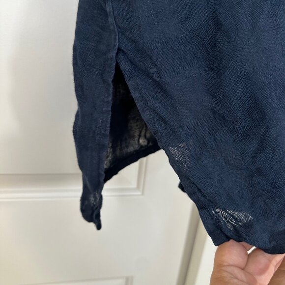 Flax Navy Linen Weave Lagenlook Button-Down Lightweight Tunic Top - 3G (24-26) - Picture 6 of 9